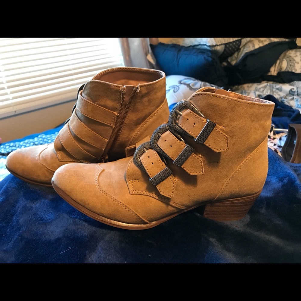Fun low heel suede boots